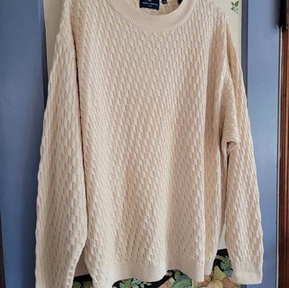 Hickey-Freeman Sport 100% Silk XXL Cable Knit Crew Neck Sweater - Picture 2 of 10